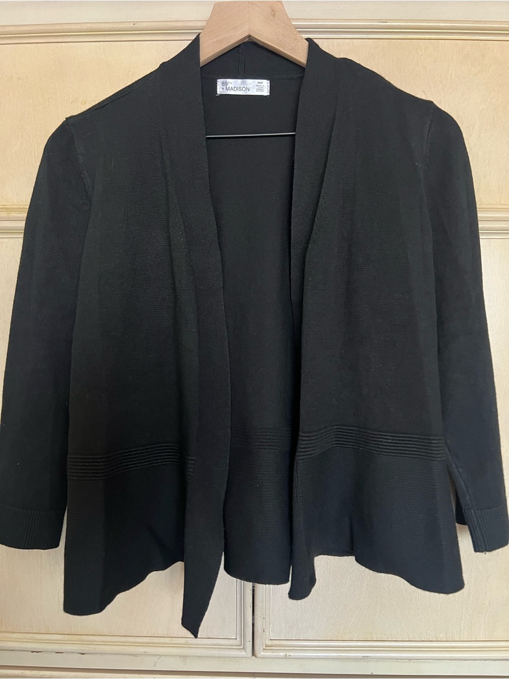 Madison Black Open-Front Knit Cardigan